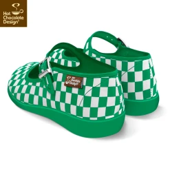 HOT CHOCOLATE DESIGN CHECKERS GREEN -Shoes Sales Chocolaticas CHECKERS womens Mary Jane Flat Back 800x