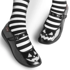 HOT CHOCOLATE DESIGN HALLOWEEN BLACK GLITTER -Shoes Sales Chocolaticas Halloween Black Glitter womens Mary Jane Flat Legs 800x