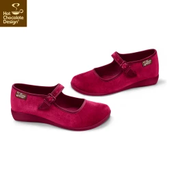 HOT CHOCOLATE DESIGN RED WINE -Shoes Sales Chocolaticas Velvet Red womens Mary Jane Flat Side 800x